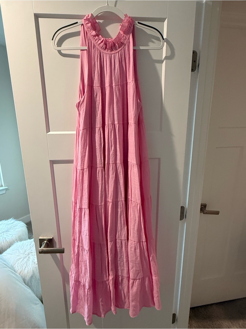 entro Pink Ruffle-Halter Tiered Maxi Dress